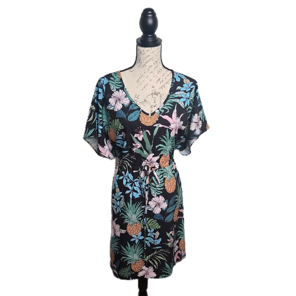 Ekouaer Women's Floral Vacation Bathing Suit Drawstring Cover-Up - XXL